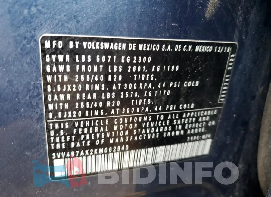3VV4B7AX2KM062940 Photo# 12