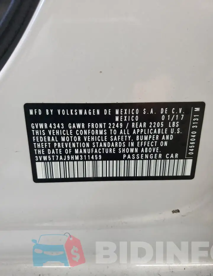 3VW5T7AJ9HM311459 Photo# 13