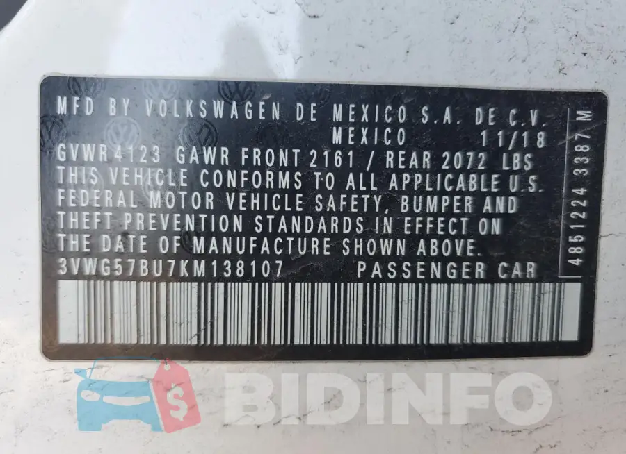 3VWG57BU7KM138107 Photo# 13
