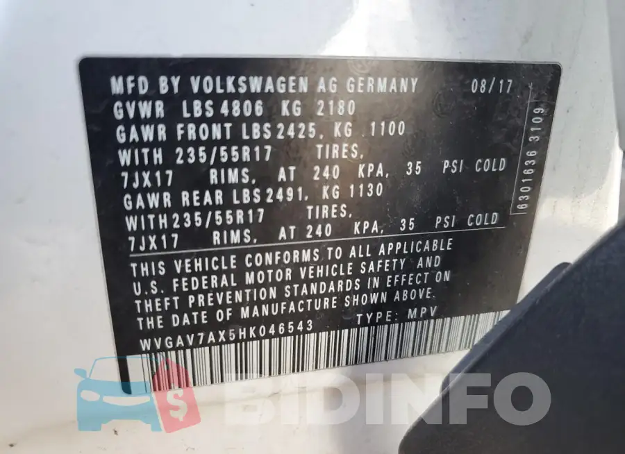 WVGAV7AX5HK046543 Photo# 12