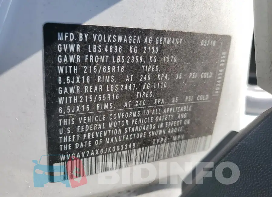 WVGAV7AX6JK003349 Photo# 13