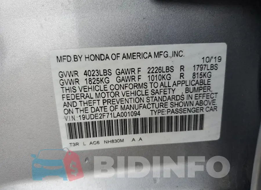 19UDE2F71LA001094 Photo# 12