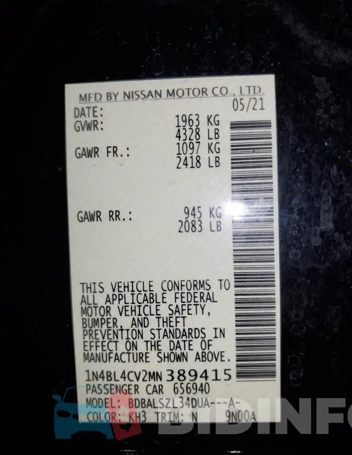1N4BL4CV2MN389415 Photo# 12