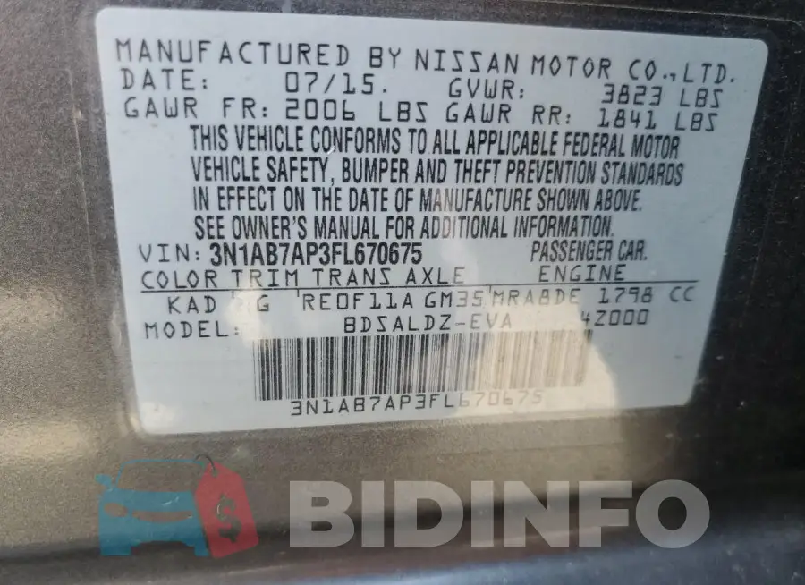 3N1AB7AP3FL670675 Photo# 12