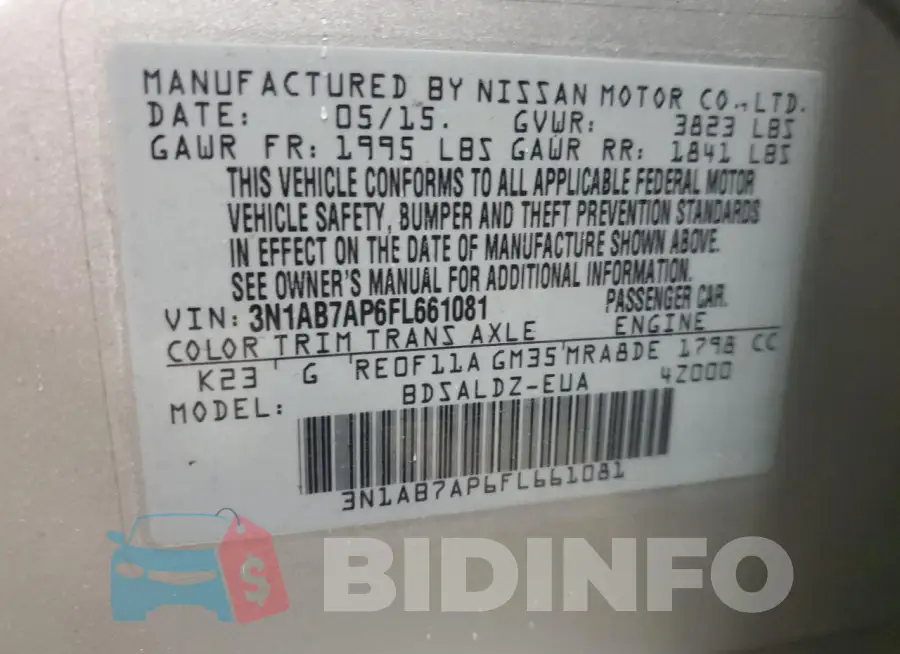 3N1AB7AP6FL661081 Photo# 12