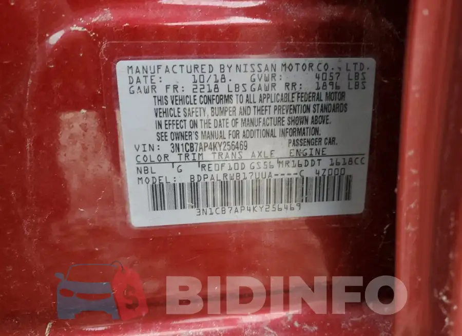 3N1CB7AP4KY256469 Photo# 12