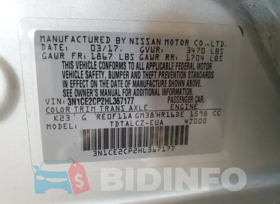 3N1CE2CP2HL367177 Photo# 12