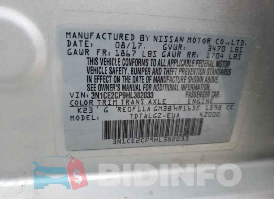 3N1CE2CP9HL382033 Photo# 13