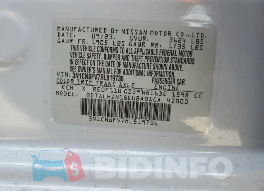 3N1CN8FV7RL819736 Photo# 12