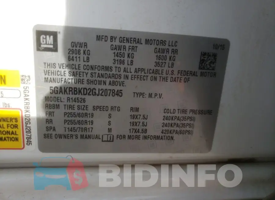 5GAKRBKD2GJ207845 Photo# 13