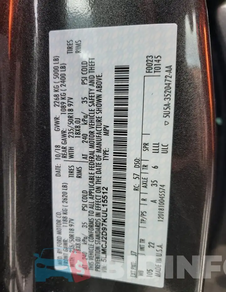 5LMCJ2D97KUL15512 Photo# 13