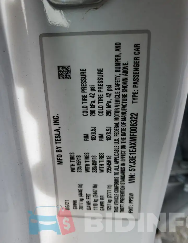 5YJ3E1EAXMF006322 Photo# 13