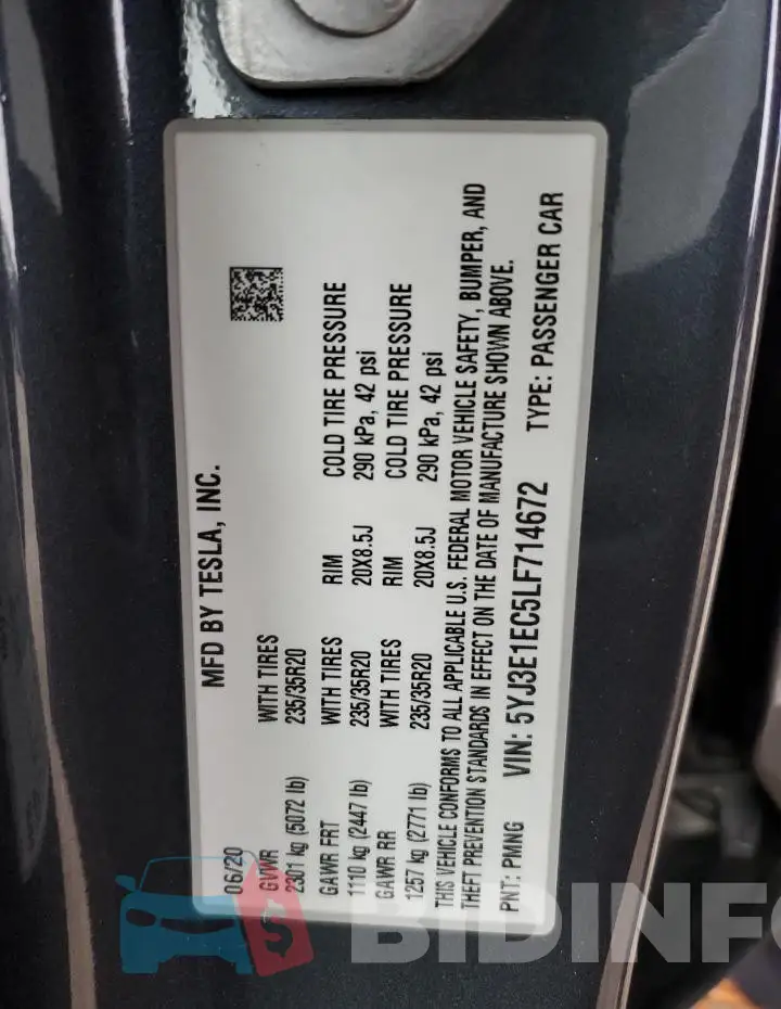 5YJ3E1EC5LF714672 Photo# 12