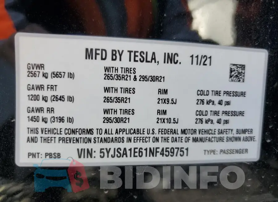5YJSA1E61NF459751 Photo# 13