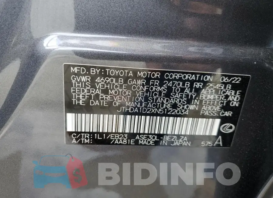 JTHDA1D2XN5122034 Photo# 13