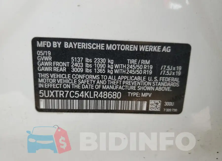 5UXTR7C54KLR48680 Photo# 13