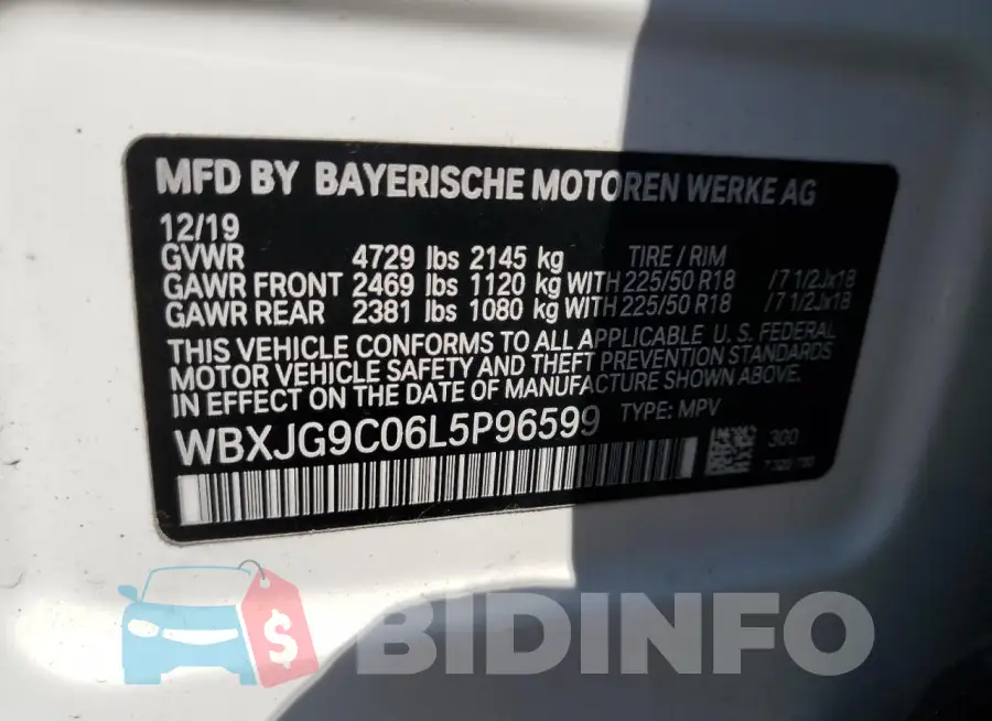 WBXJG9C06L5P96599 Photo# 12