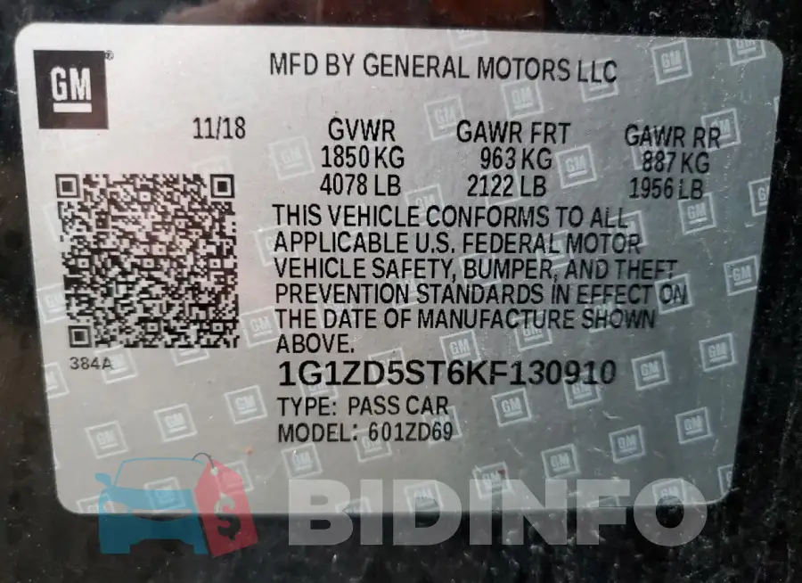 1G1ZD5ST6KF130910 Photo# 12