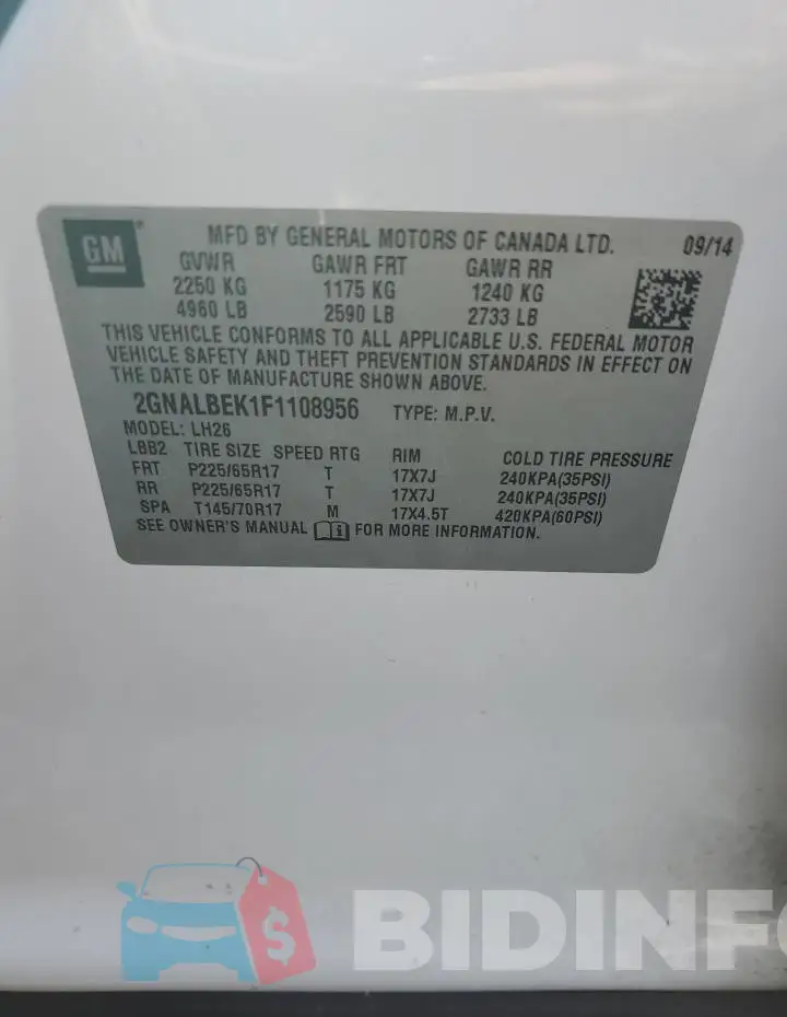 2GNALBEK1F1108956 Photo# 13