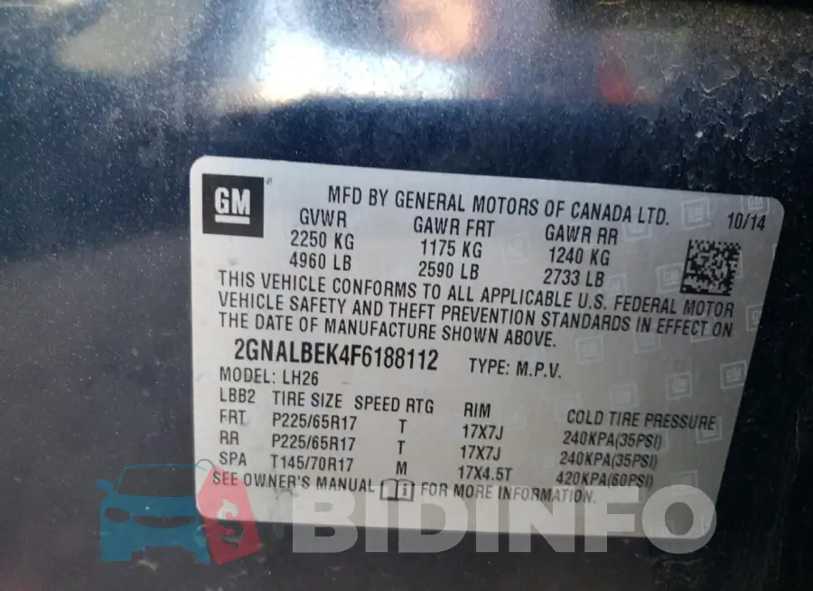 2GNALBEK4F6188112 Photo# 13