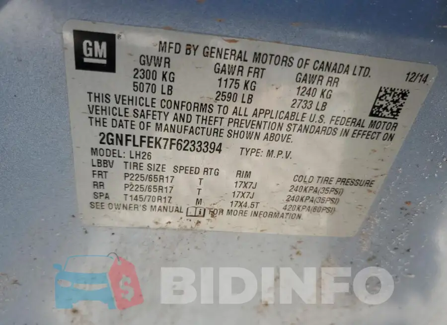 2GNFLFEK7F6233394 Photo# 12