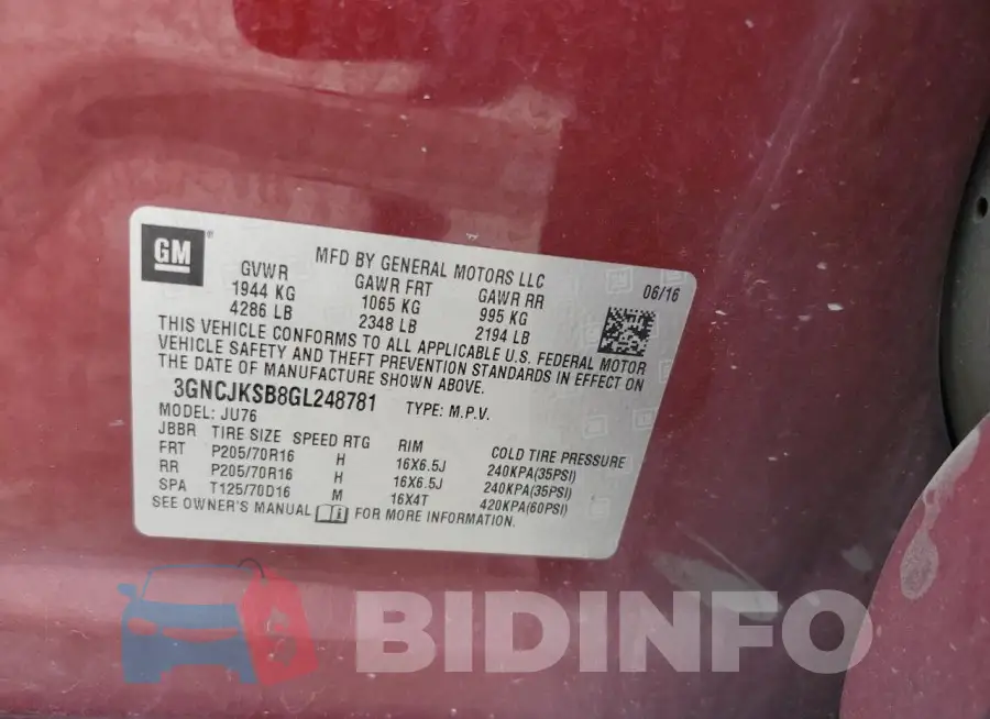 3GNCJKSB8GL248781 Photo# 12