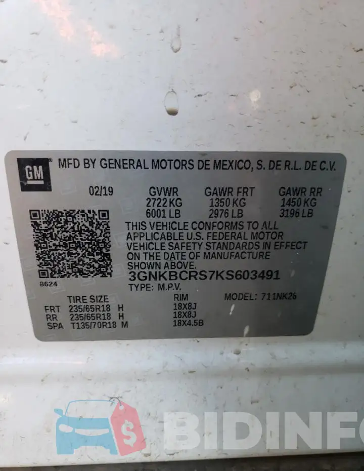 3GNKBCRS7KS603491 Photo# 12