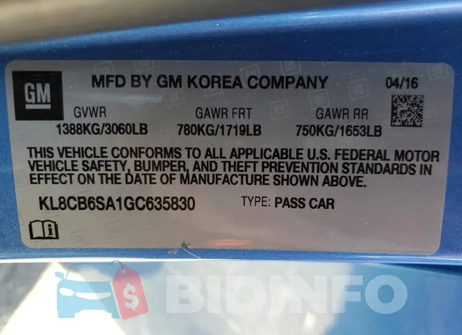 KL8CB6SA1GC635830 Photo# 12
