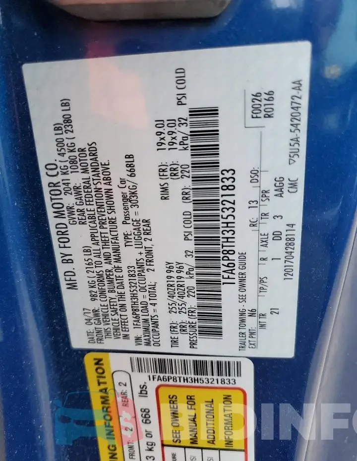 1FA6P8TH3H5321833 Photo# 13
