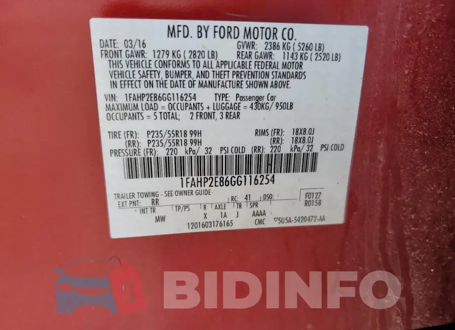 1FAHP2E86GG116254 Photo# 12