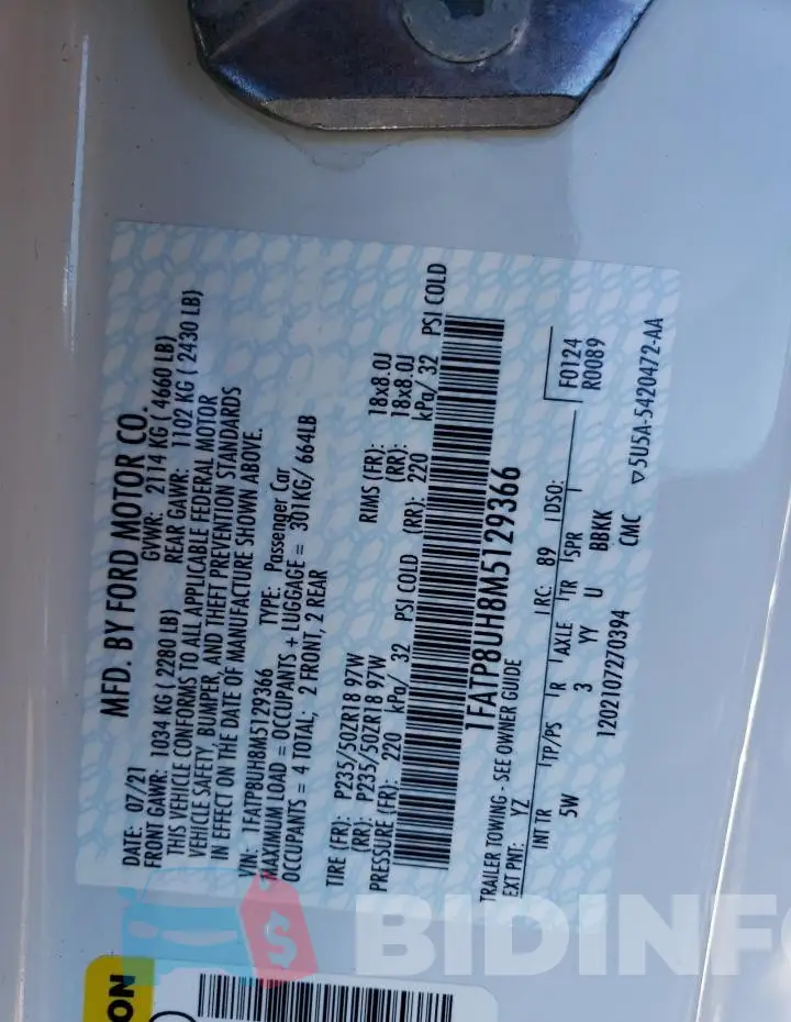 1FATP8UH8M5129366 Photo# 12