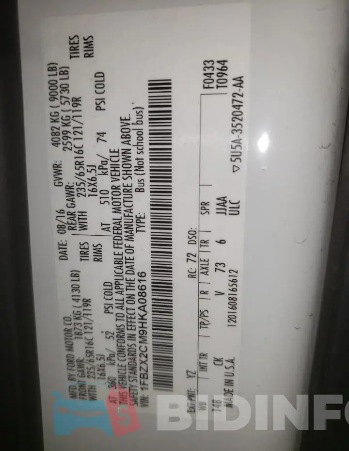 1FBZX2CM9HKA08616 Photo# 13