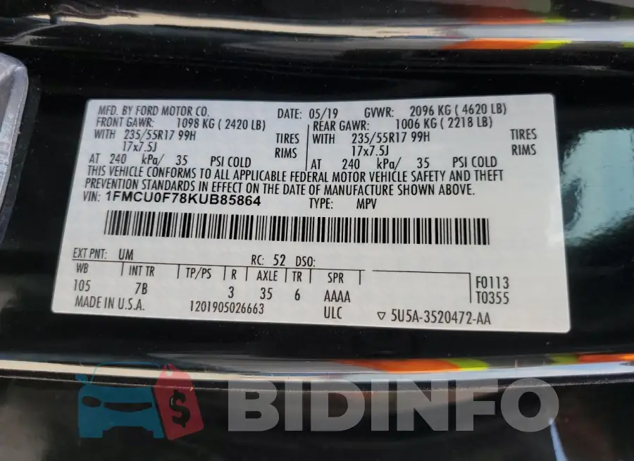 1FMCU0F78KUB85864 Photo# 12