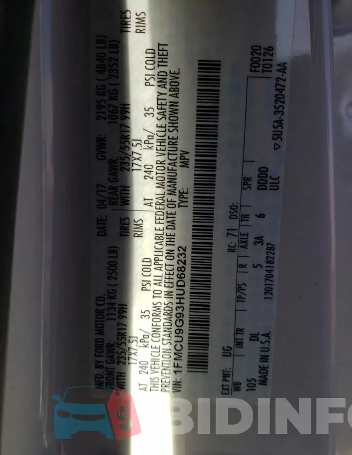 1FMCU9G93HUD68232 Photo# 13