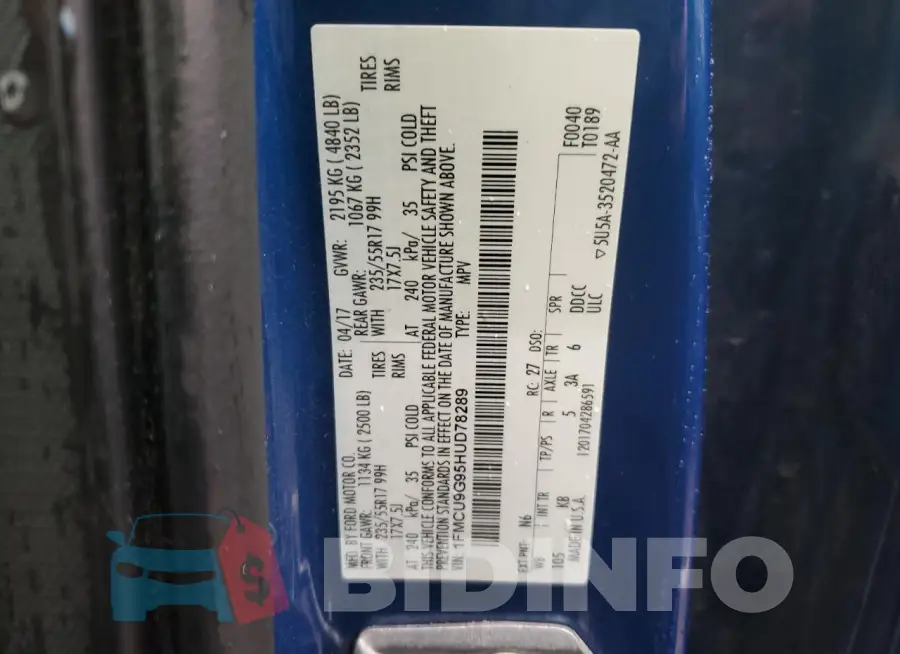 1FMCU9G95HUD78289 Photo# 12