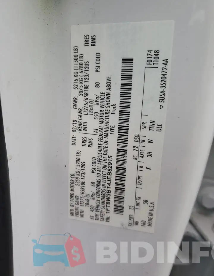1FT8W3BT4JEB82915 Photo# 12