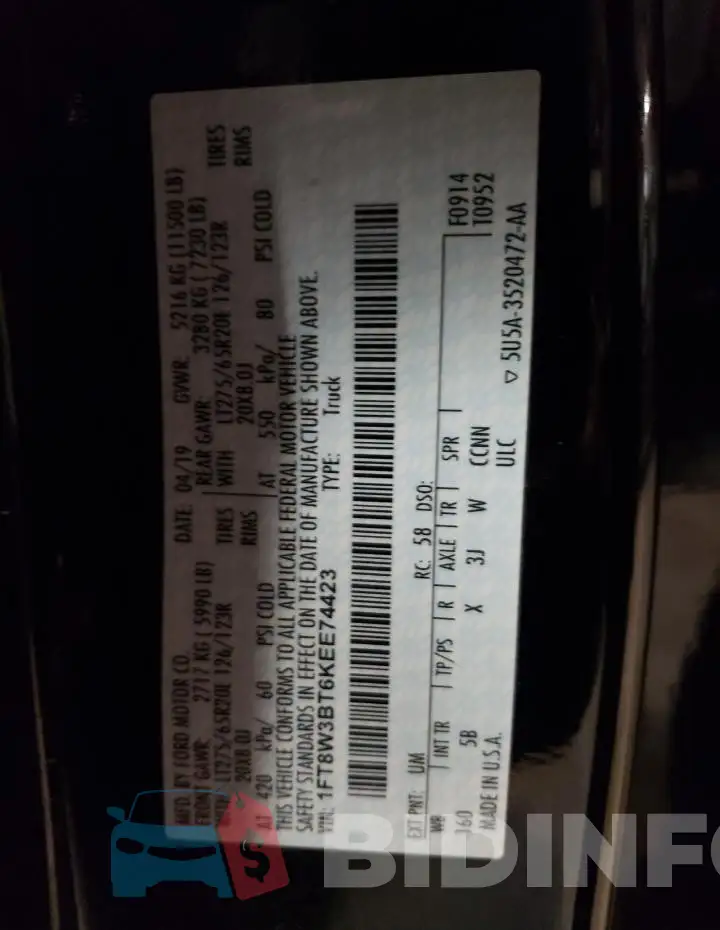 1FT8W3BT6KEE74423 Photo# 12