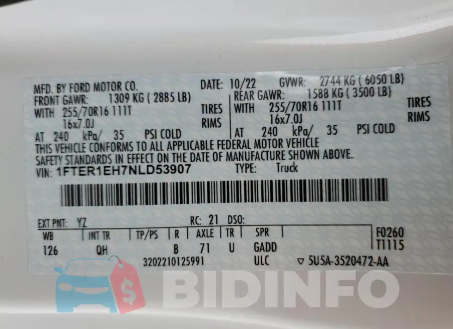 1FTER1EH7NLD53907 Photo# 12