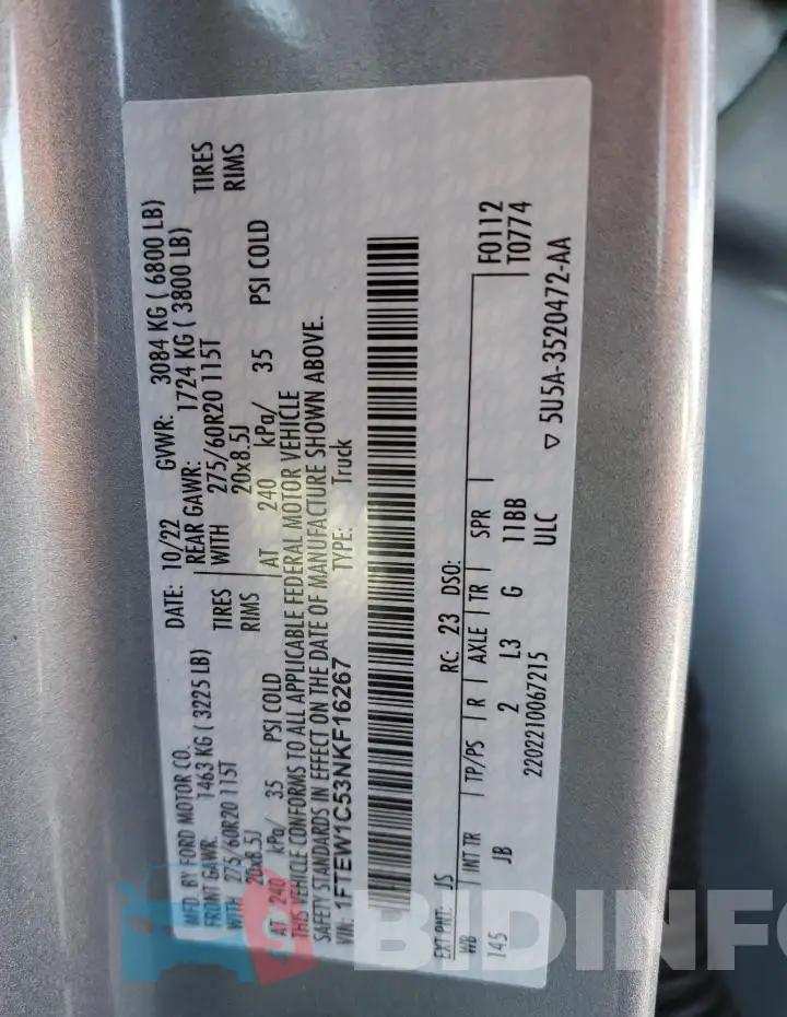 1FTEW1C53NKF16267 Photo# 13
