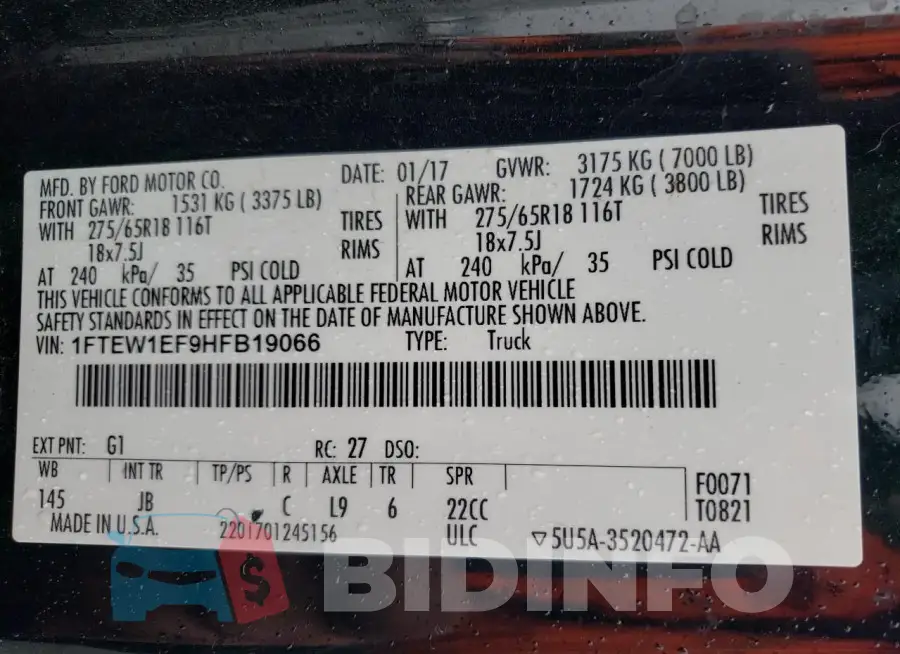 1FTEW1EF9HFB19066 Photo# 12