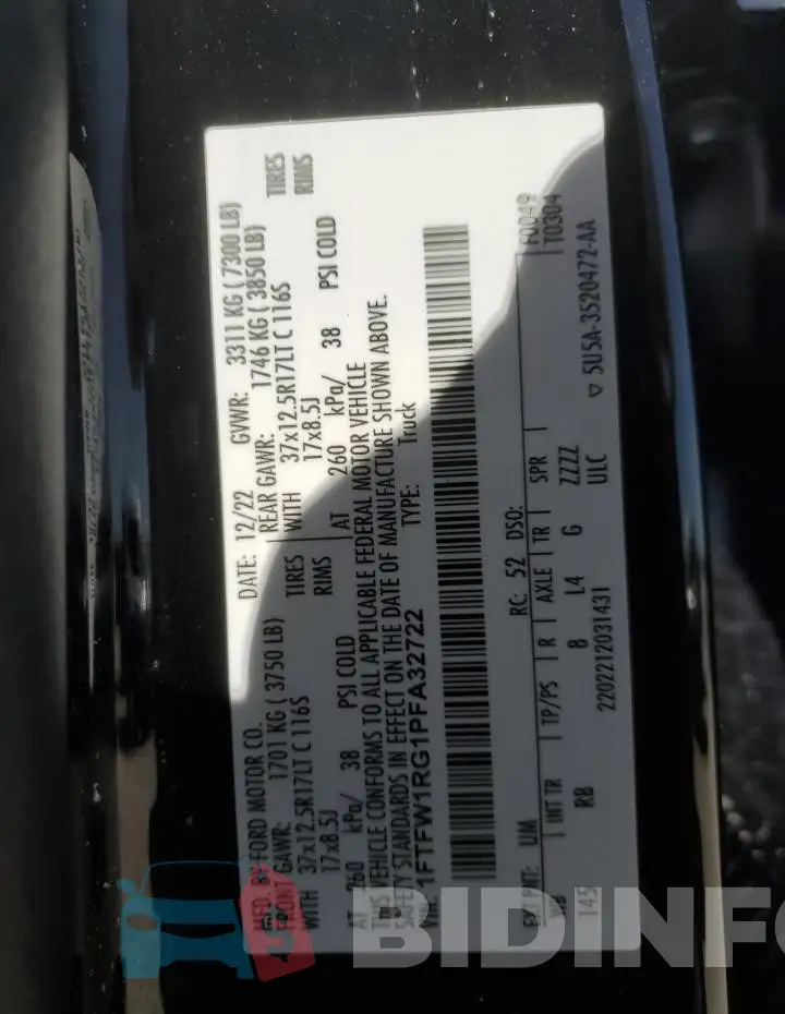 1FTFW1RG1PFA32722 Photo# 12