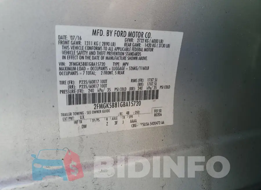 2FMGK5B81GBA15720 Photo# 12