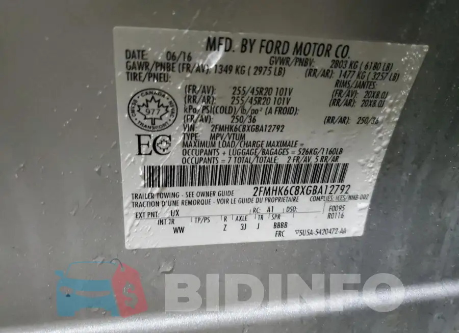 2FMHK6C8XGBA12792 Photo# 12