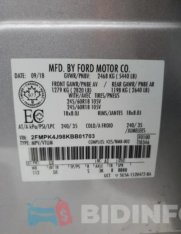 2FMPK4J98KBB01703 Photo# 13
