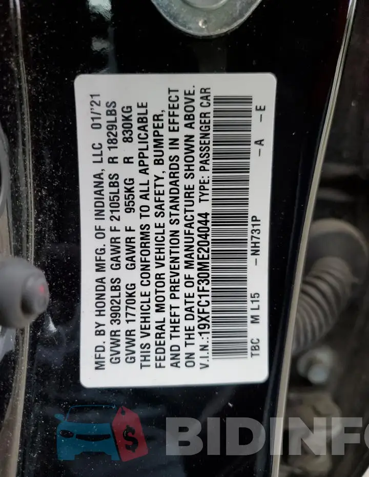 19XFC1F30ME204044 Photo# 12