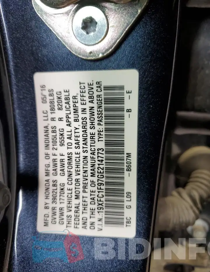 19XFC1F97GE214773 Photo# 12