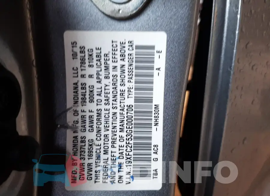19XFC2F53GE000706 Photo# 12