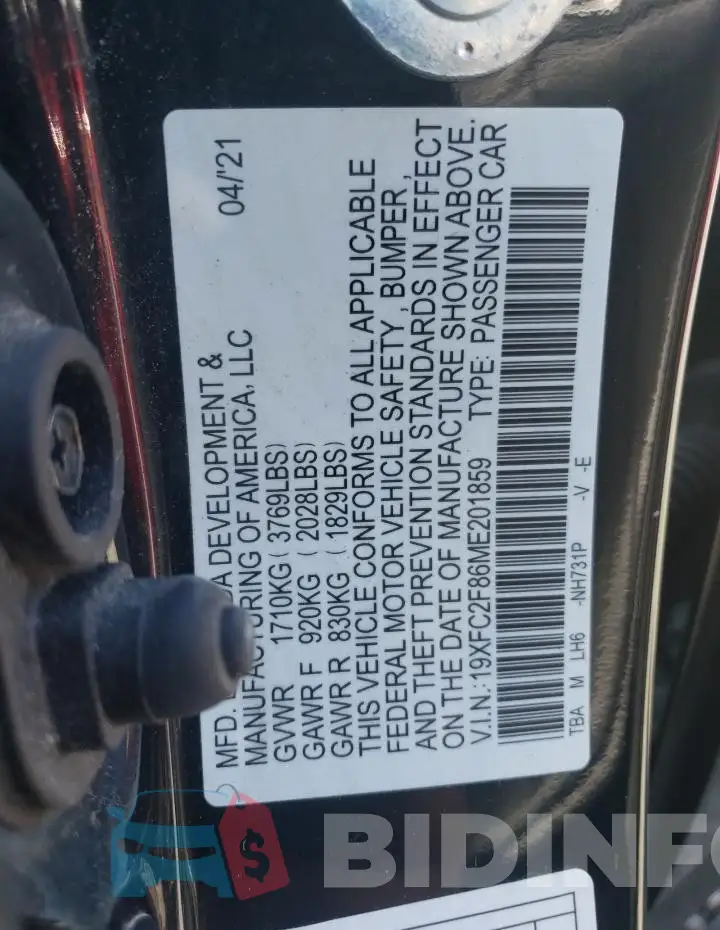 19XFC2F86ME201859 Photo# 12