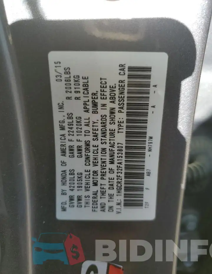 1HGCR2F32FA153807 Photo# 12