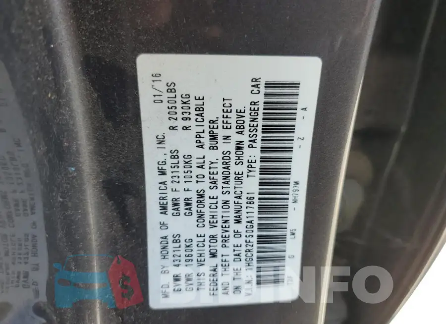 1HGCR2F50GA117861 Photo# 12